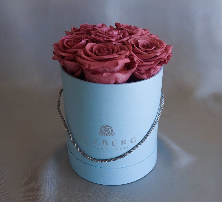 Caja azul pequeña Rosas Rosadas