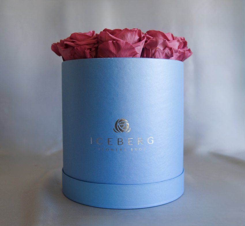 Caja azul pequeña Rosas Rosadas
