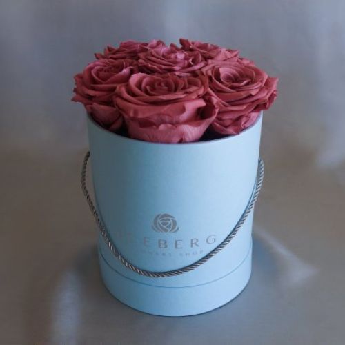 Caja azul pequeña Rosas Rosadas